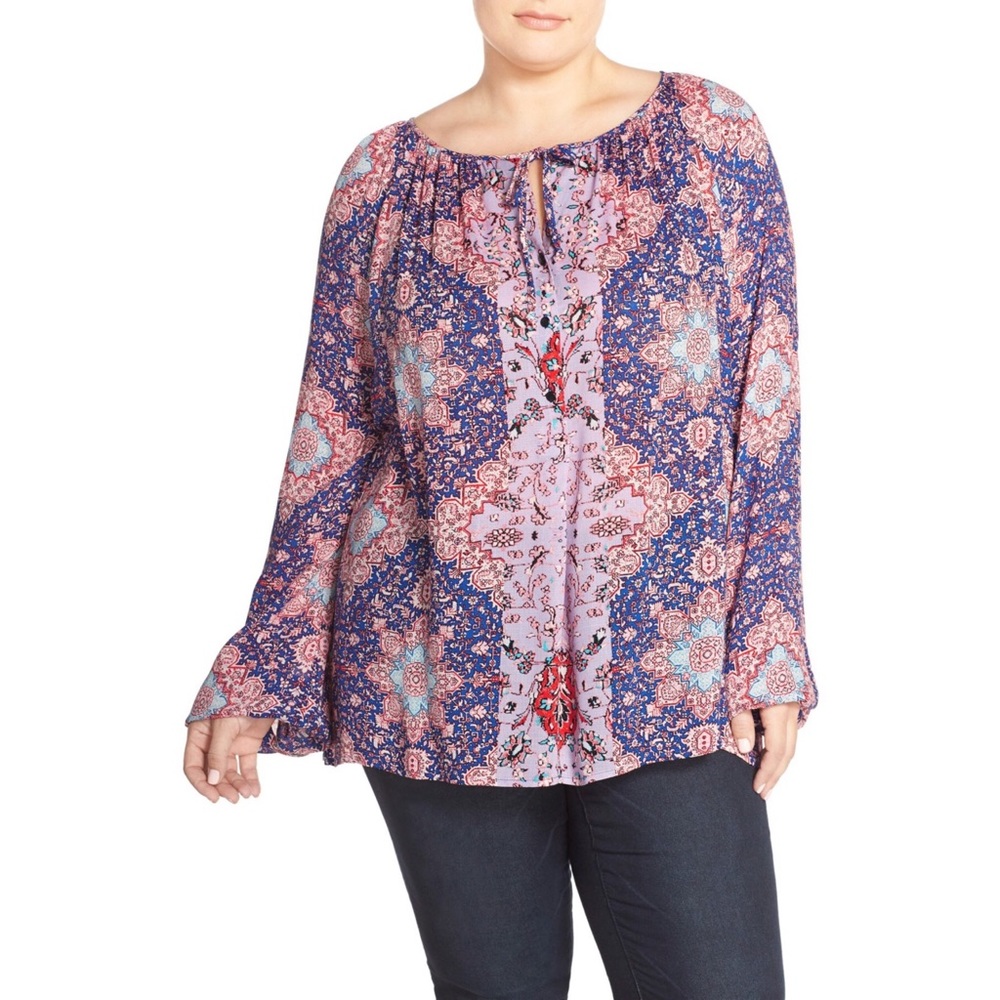 Lucky Brand Tile Print Peasant Top Popover